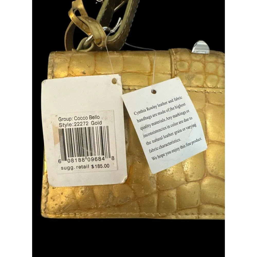 Cynthia Rowley Purse Gold Metallic Croc Embossed Leather Cocco Bello Mini Bag - Picture 10 of 11